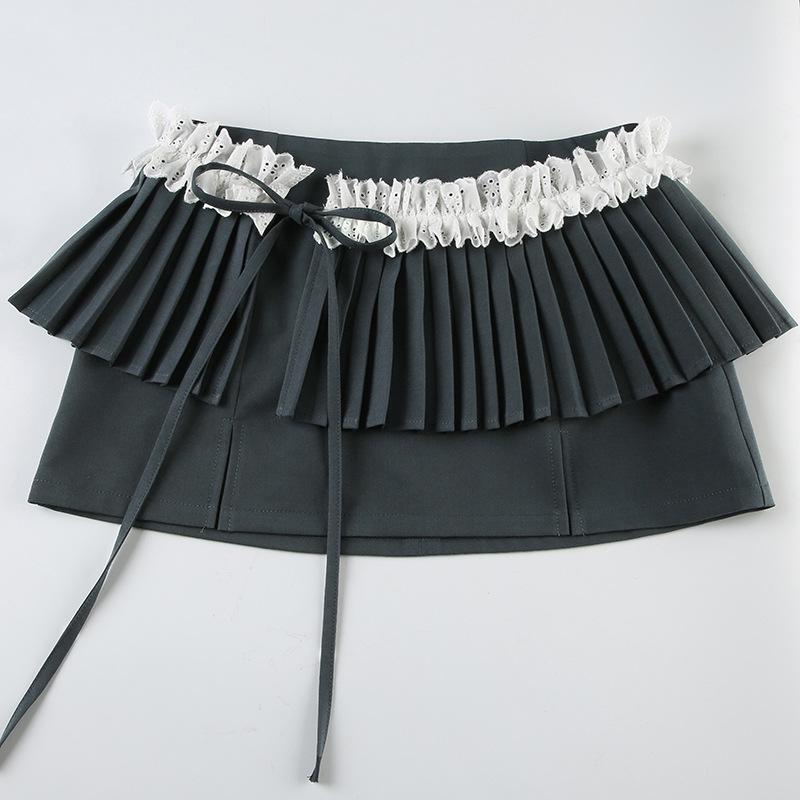 European & American Sweet Style Lace Pleated Two-Piece Short Skirt for Girls