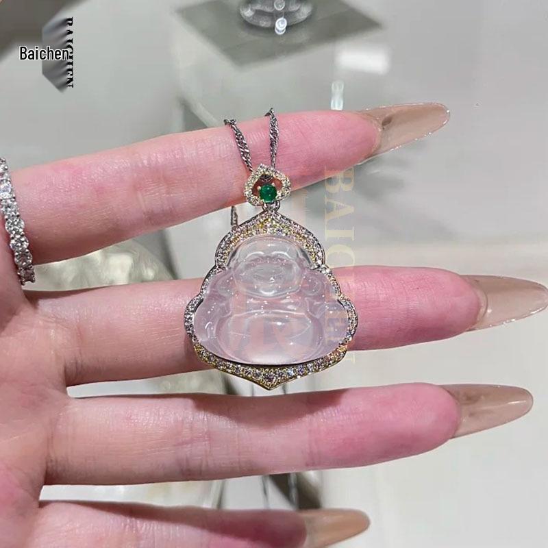 

Натуральный Высокий Белый Ледяной Халцедон Подвеска Будды Ожерелье - Стиль Xiaohongshu