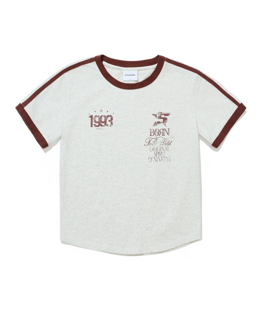 1993STUDIO 93 Track Crop Ringer T-Shirt_Oat Beige