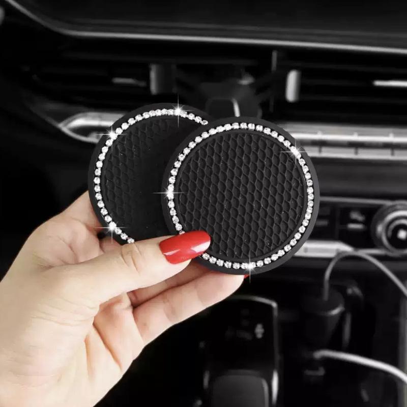 1/2PC Car Non-slip Water Cup Pad Diamond Rhinestone Bling Decoration Auto Interior Cup Bottle Anti-skid Rubber Mat