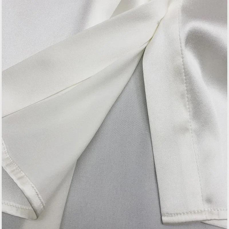 Silk Satin White Shirt: Elegant Foreign Design, Spring 2025 Women's Fashion