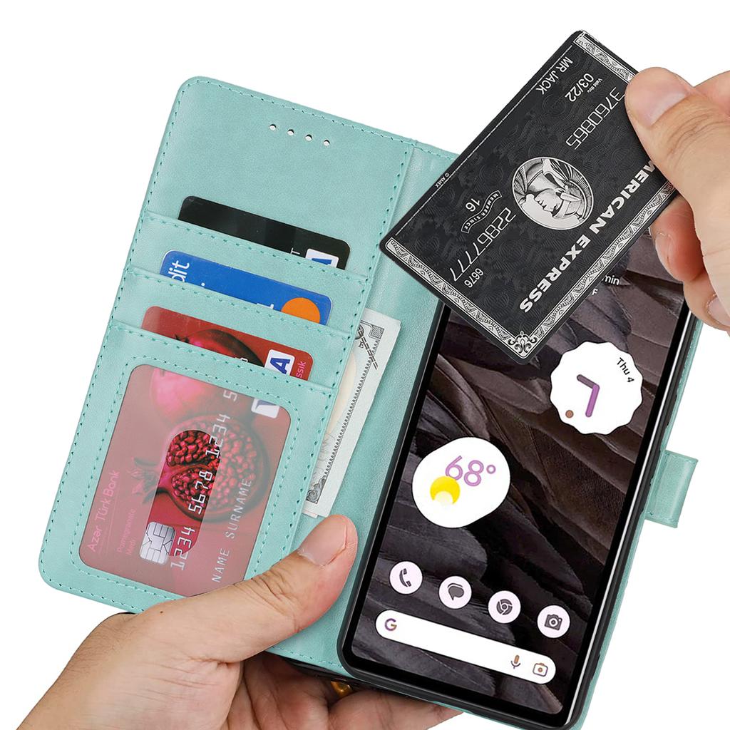 For Google Pixel 7a Case Textured Leather Wallet Phone Cover with Strap