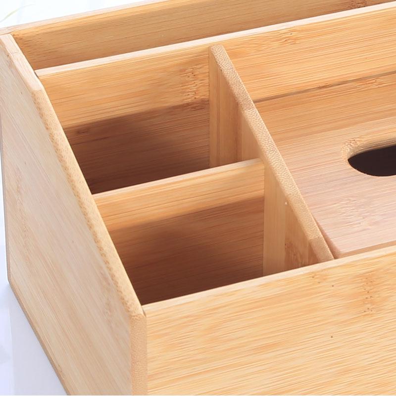 Bamboo & Wood Multipurpose Tissue Box with Remote Control Storage & Custom Engraved Logo for Home or Hotel Use
