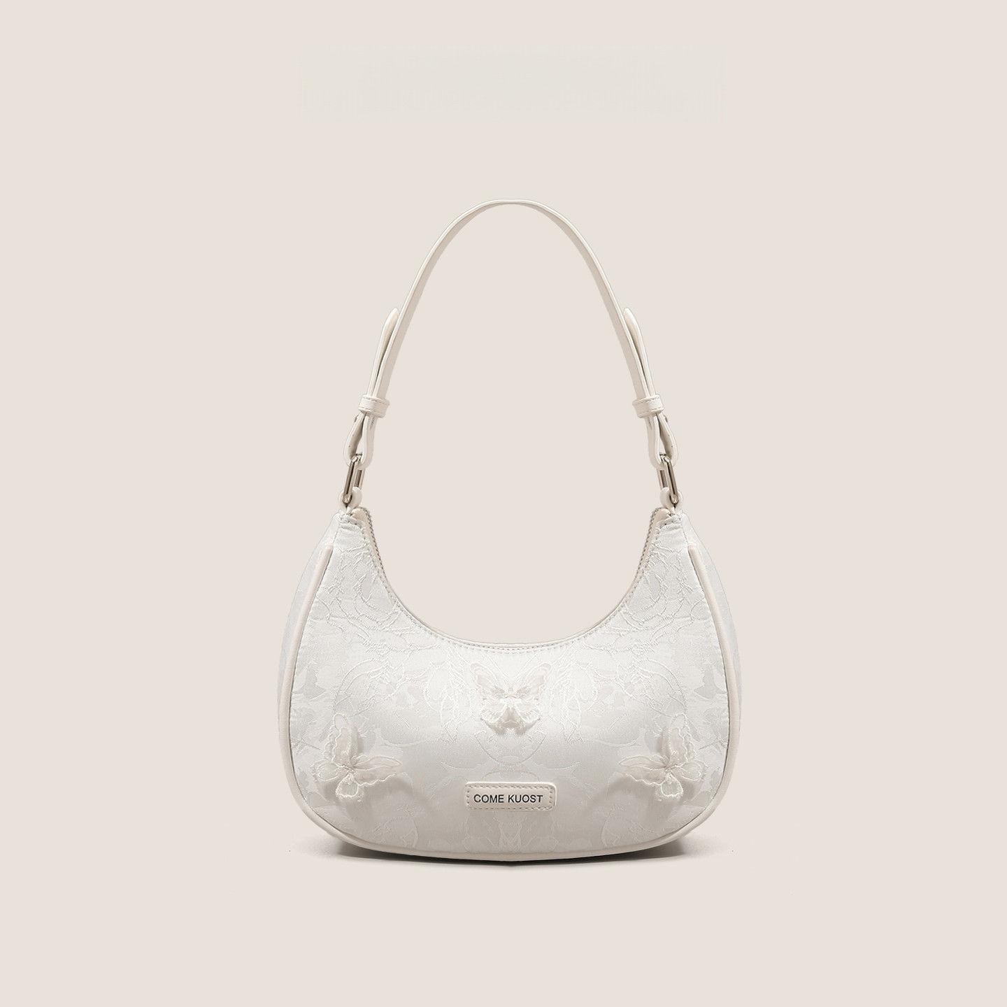

Harajuku Sweet Butterfly Appliqué Crescent Handbag Women Luxe Design Shoulder Bag Ladies Daily Portable Underarm Purse Y2K 2025 22x12x7cm белый