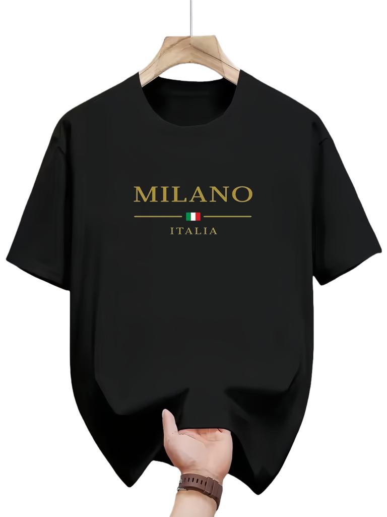 Mens summer 100 cotton fashionable casual loose plus size MILANO ITALIA pattern printed sports round neck short sleeved Tshirt