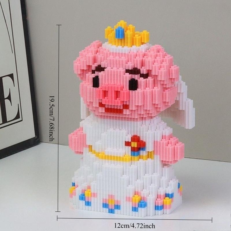 Couple Pink Pig Wedding Dress Building Blocks Toy DIY Gift Small Particle Puzzle Building Blocks 6-12 Year Old Children's Toys
