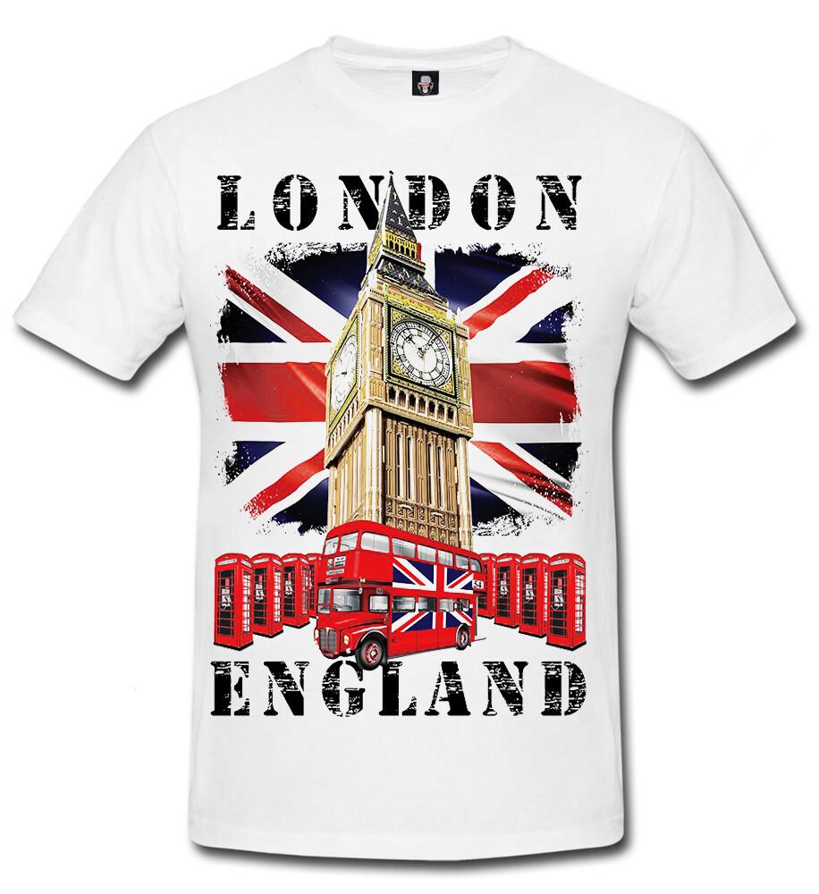 Big Ben London Mens T-shirt Red Bus UK England Souvenir Union Jack T-shirt Top