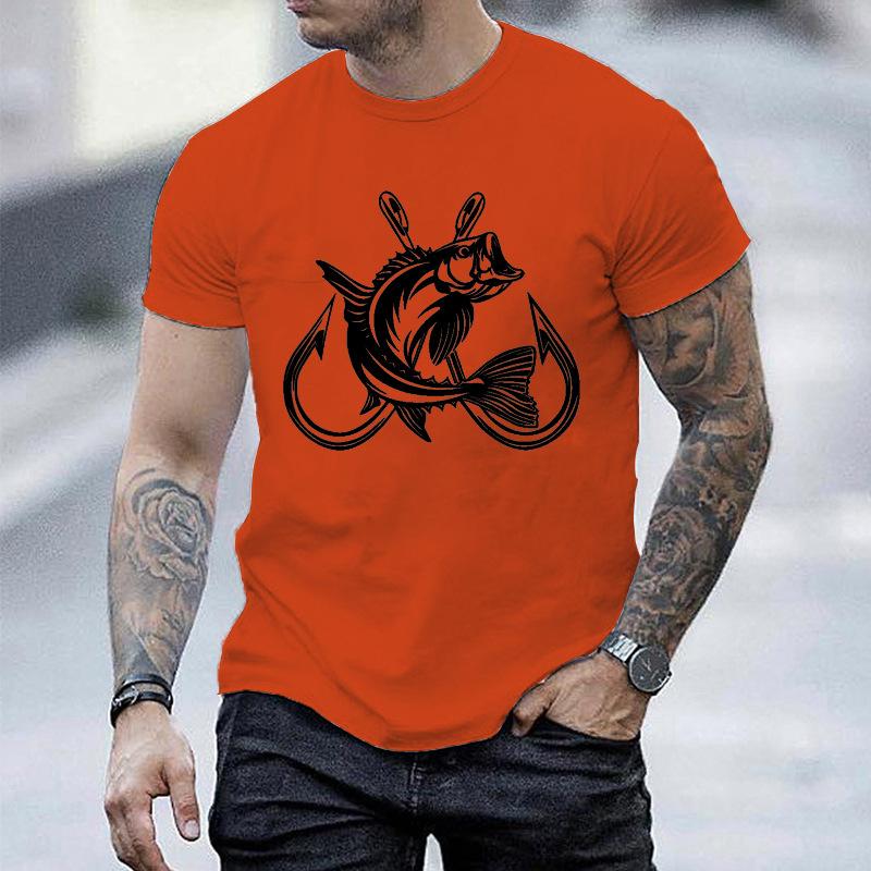 Unisex Crew Neck Fish Hook Fishing Graphic Short Sleeve Cotton Tee Casual Summer Streetwear Loose Basic Daily Outdoor Wear Top