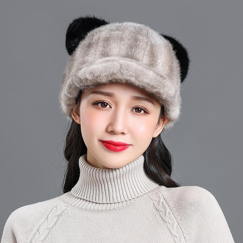 Mink Fur Hat Autumn and Winter New Outgoing Warm Cute Ear Hat Female Mink Caps
