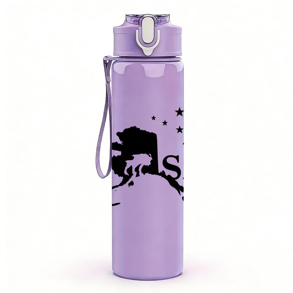 1PC Alaska Mountain Letter Art 750ml Color Plastic Sports Water Bottle Leakproof Flip Straw Lid Suitable for Sports Office Home Use