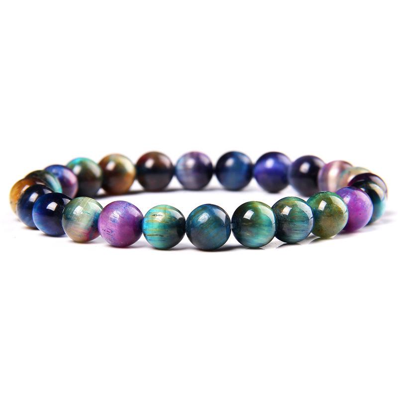 Natural Green Elastic Beaded Tiger Eye Bracelet
