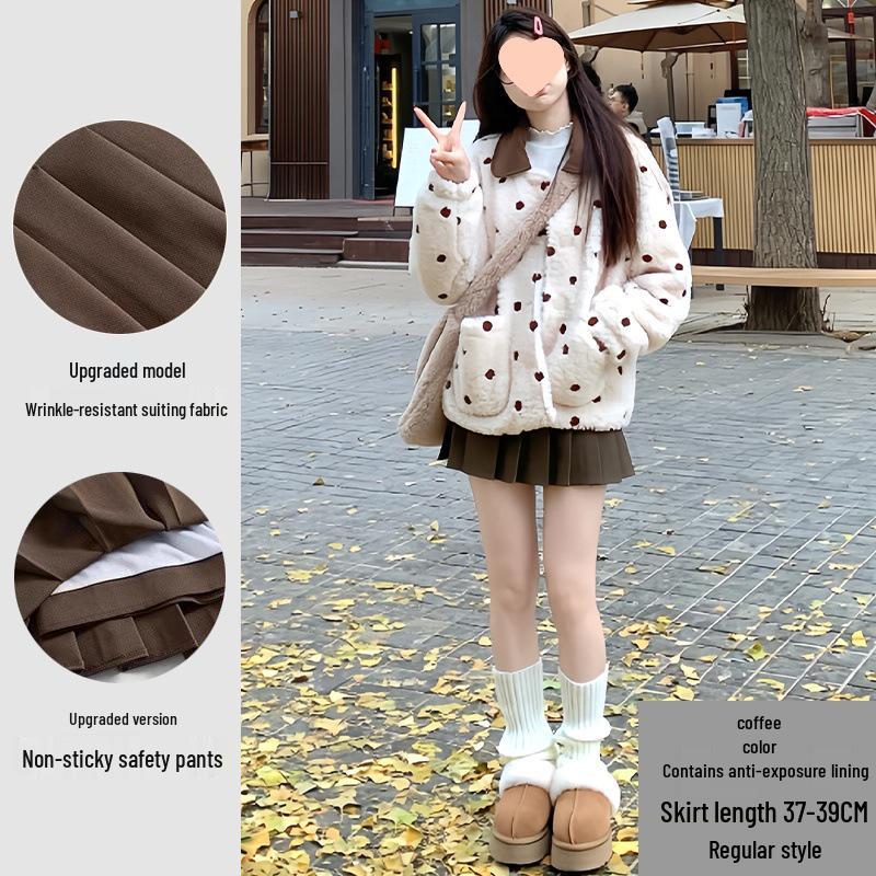 Meillard Women's High Waist Wool Blend Midi Skirt: Spring, Autumn, Winter A-Line, Slimming, Petite, Anti-Exposure, Pleated.