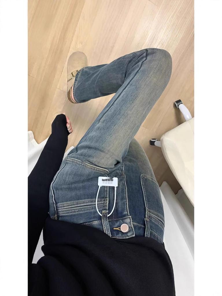 Retro High-Waisted Flare Jeans for Women - Plus Velvet, Autumn/Winter, Pear-Shaped Figure Slimming Pants