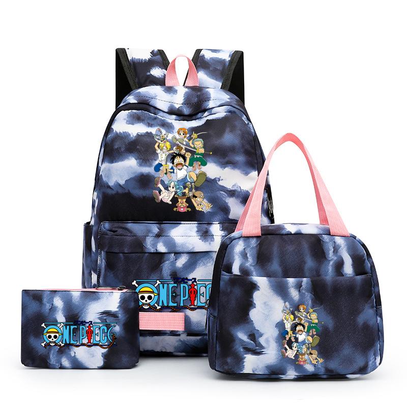 3 stk/sett Tilbake til skolen ryggsekk Anime ett stykke jenteryggsekksett Kawaii skoleelever Gutt Barn Matpakke Blyantboks
