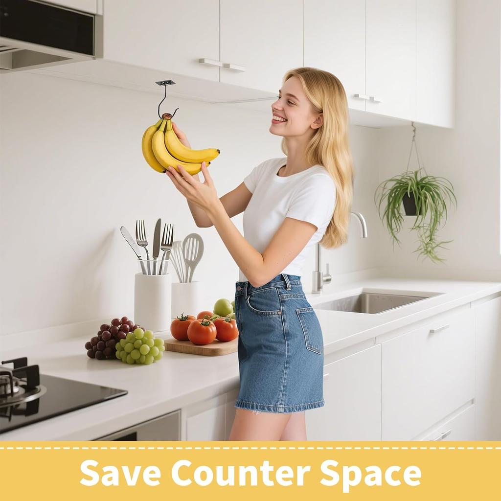 Self Adhesive Banana Hook Under Cabinet Foldable Banana Hanger Hook Under Counter Banana Hook to Keep Bananas Fresh Heavy Duty Metal Banana Holder