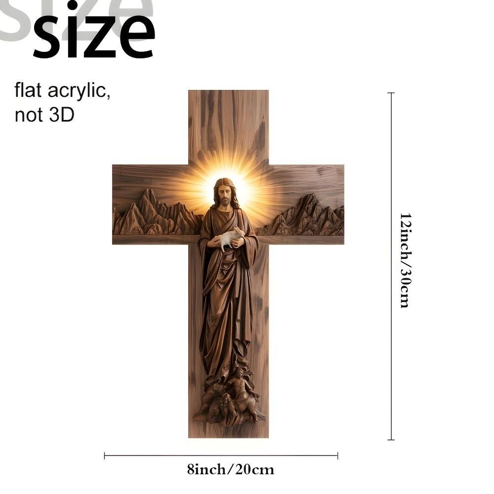 12 x 8 Inch Cross Wall Decor 2D Inspirational Christians Cross Sign Wall Art Decor Faith Love Blessed Christians Hanging Sign