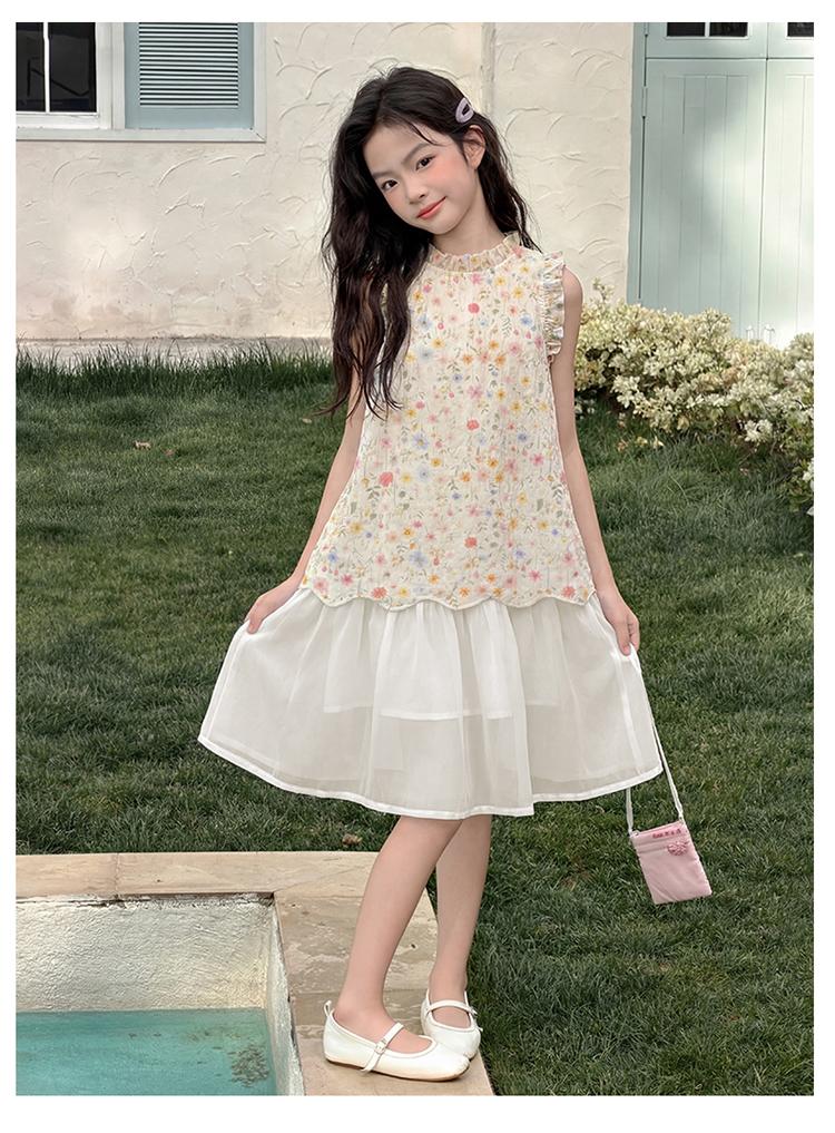 Girls' floral dress, summer new style, super beautiful sleeveless vest dress, middle-aged children's summer dress, fashionable princess dress