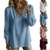Women's Cotton Linen Long Sleeve Blouse with Lace Trim Pullover Top