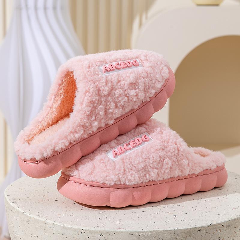 Cotton Slippers Men's Spring and Autumn Home Use Winter Indoor Non-slip Home Warmth Plush Couple Winter Women