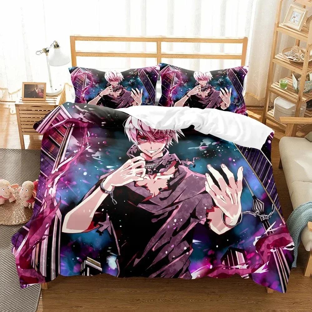 3D Druck Anime Tokyo Ghoul Bettwäsche Set Bedrucktes Bettset mit Kissenbezug Bett Bettdeckenbezug Weiche Queen King Size Bettwäsche Zuhause