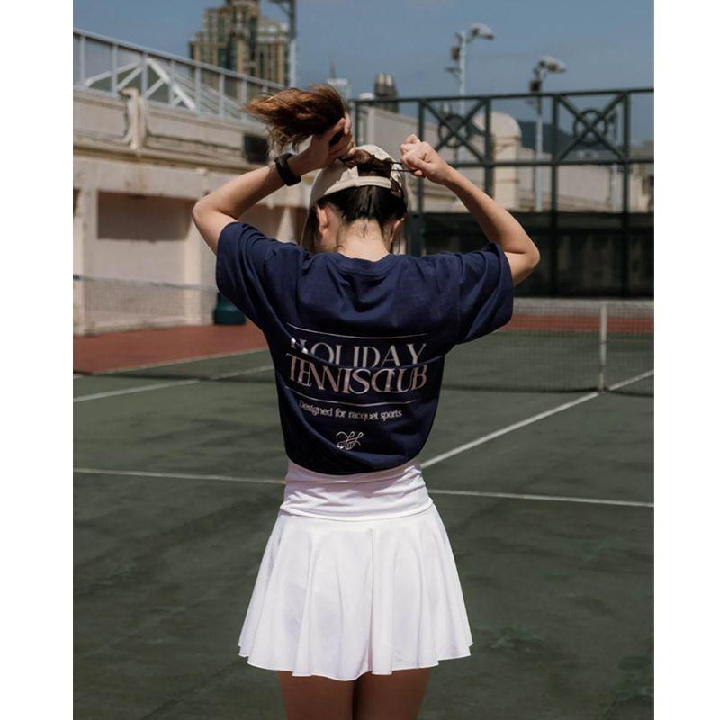 American Street Niche Style Retro Sports Style Tennis Club Tennis Pure Cotton Casual Short Sleeve Shoulder Tops Women