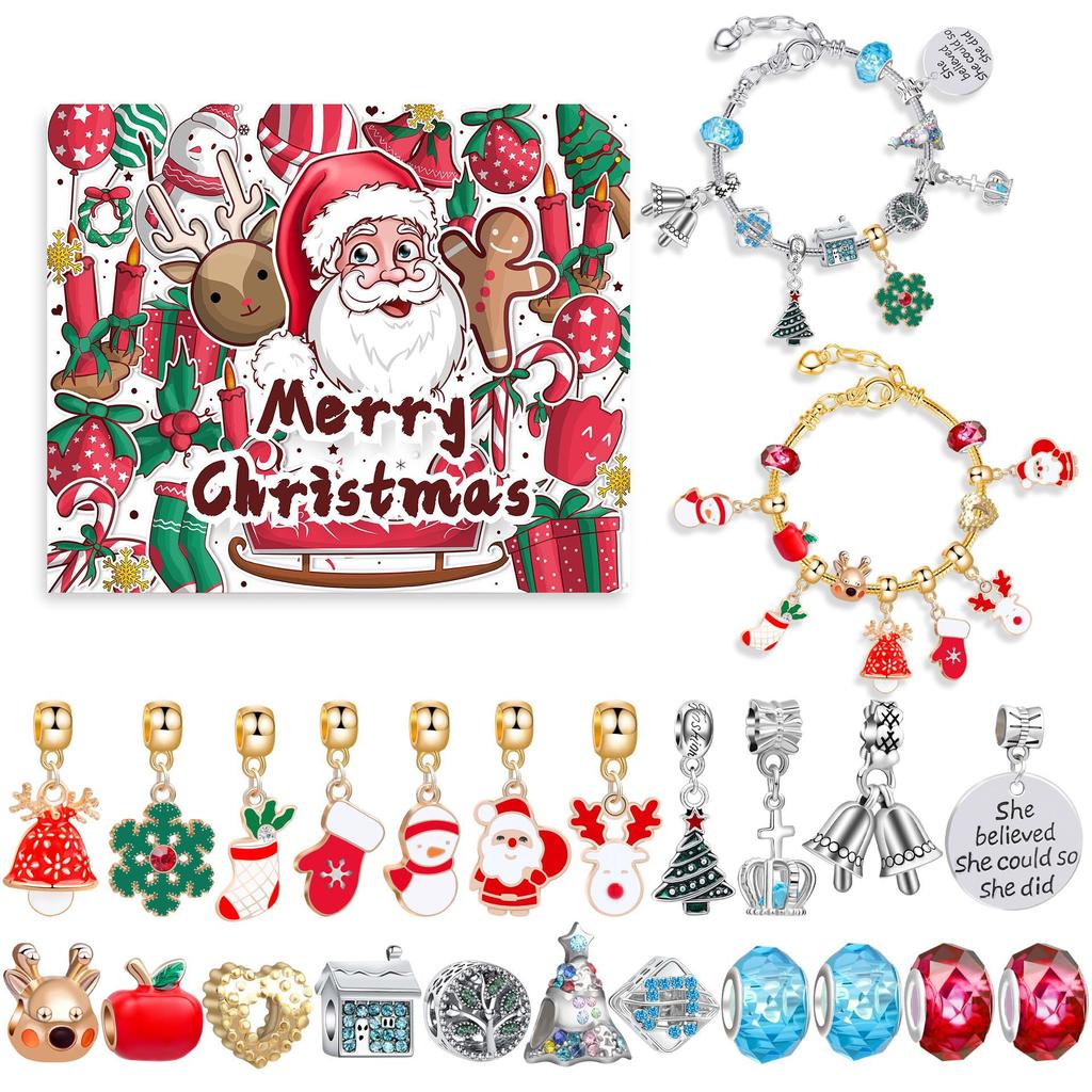 Christmas Bracelet DIY Crystal Beaded Alloy Jewelry Santa Blind Box Children's Holiday Gift