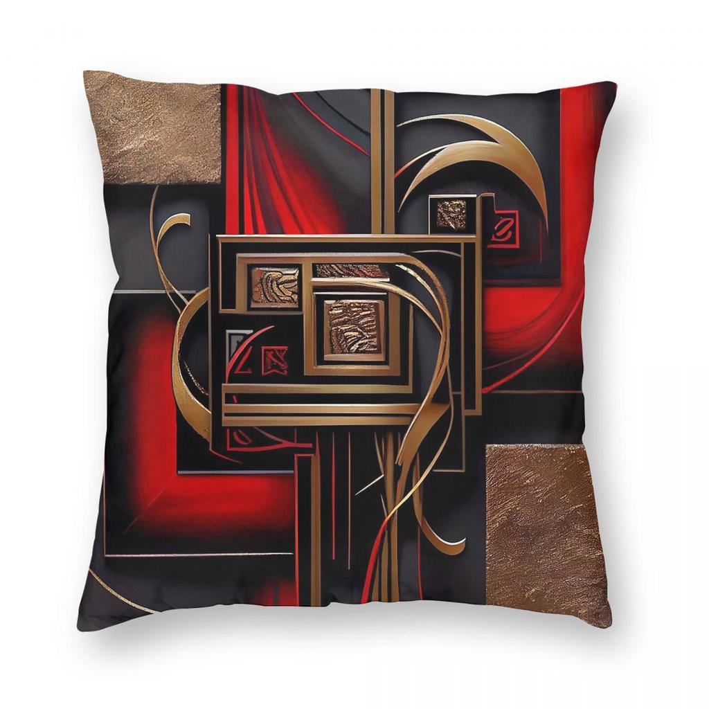 Modern Abstract Red Black Gold Square Pillowcase Polyester Linen Velvet Creative Zip Decor Sofa Cushion Cover