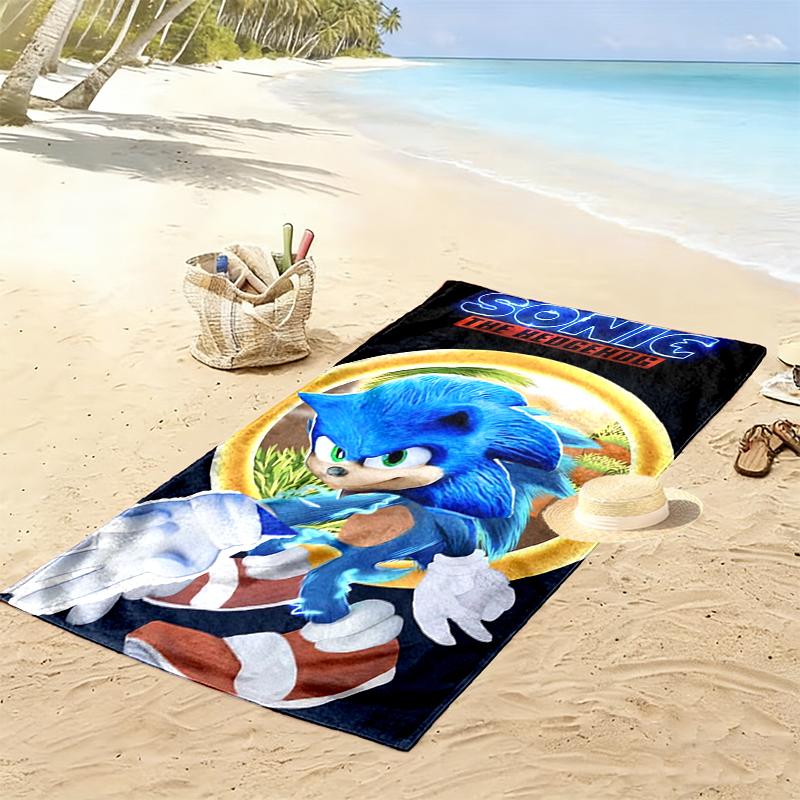 1pc SONIC Beach Towel, Soft Beach Towel Suitable for Beach Swimming, Outdoor Camping and Traveling