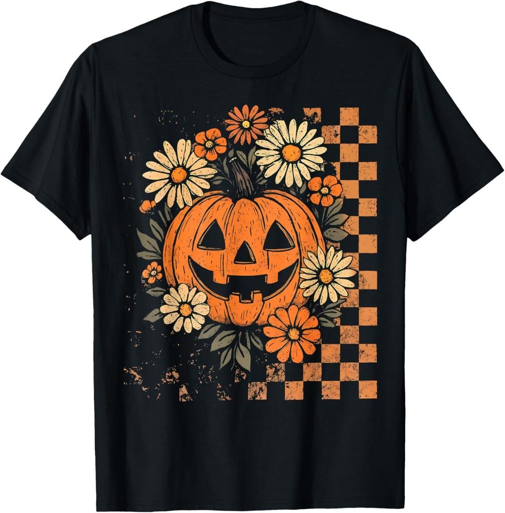 Vintage Floral Boho Pumpkin Cute Halloween Fall T-Shirt Mens Womens Tees Top unisex T-Shirt Mens Womens Tees Top