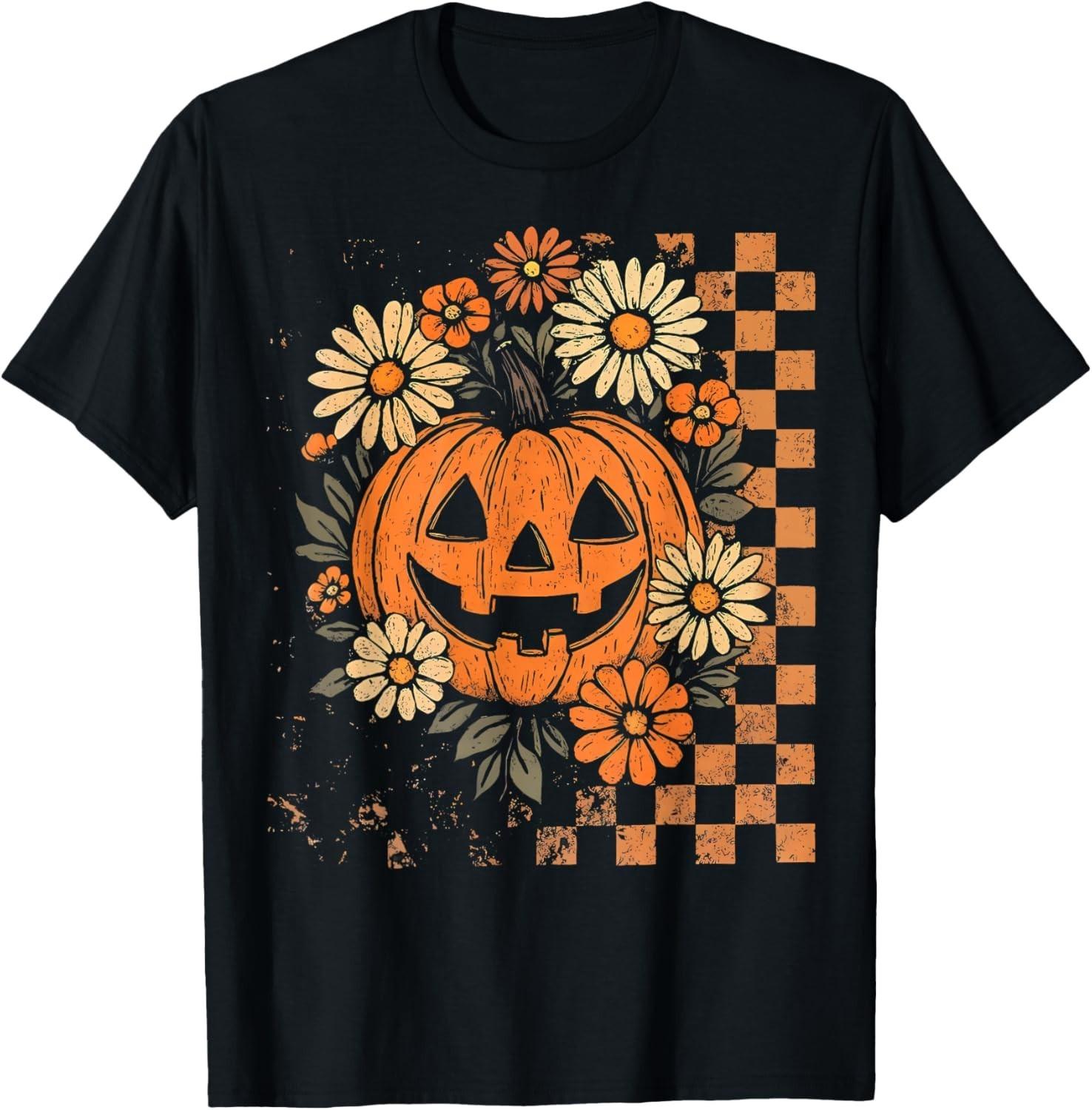 Vintage Floral Boho Pumpkin Cute Halloween Fall T-Shirt Mens Womens Tees Top unisex T-Shirt Mens Womens Tees Top 3XL