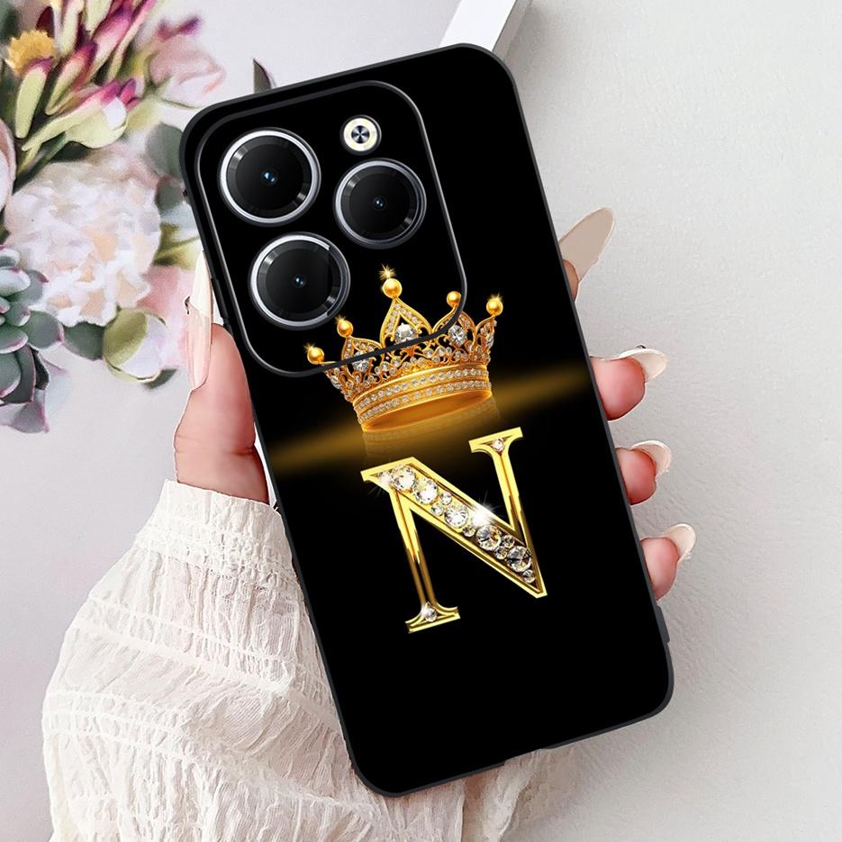 Pro pouzdro Infinix Hot 40 Pro X6837 Luxusní kryt s písmeny a korunkou Měkké silikonové pouzdro na telefon Pro Infinix Hot 40i Hot40 Pro Hot40i