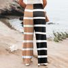 Women's Summer Elastic Waist Striped Printed Cotton And Linen Loose Trousers