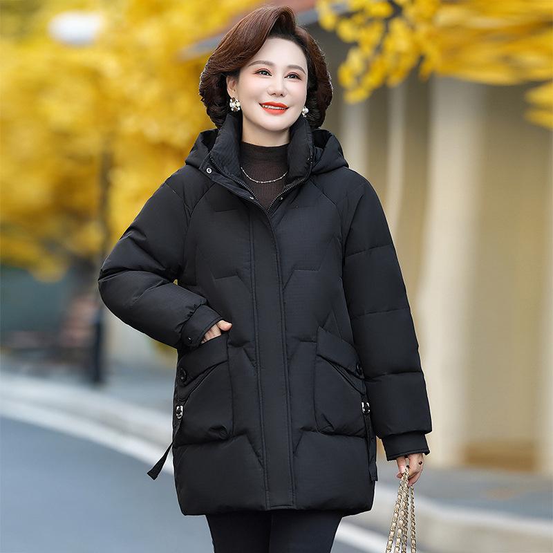 Middle-aged Mother Down Jacket Women's Thickened Mid-length Winter Style Large Size Winter Coat for Middle-aged and Elderly People