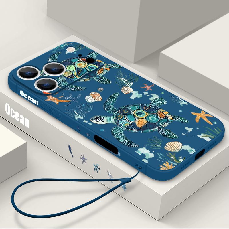 Jellyfish Dolphin Pattern Lanyard Case For iPhone 17 Pro Max Funda iPhone 16 15 14 13 Pro Max 11 16E 17E Soft Silicone Cover