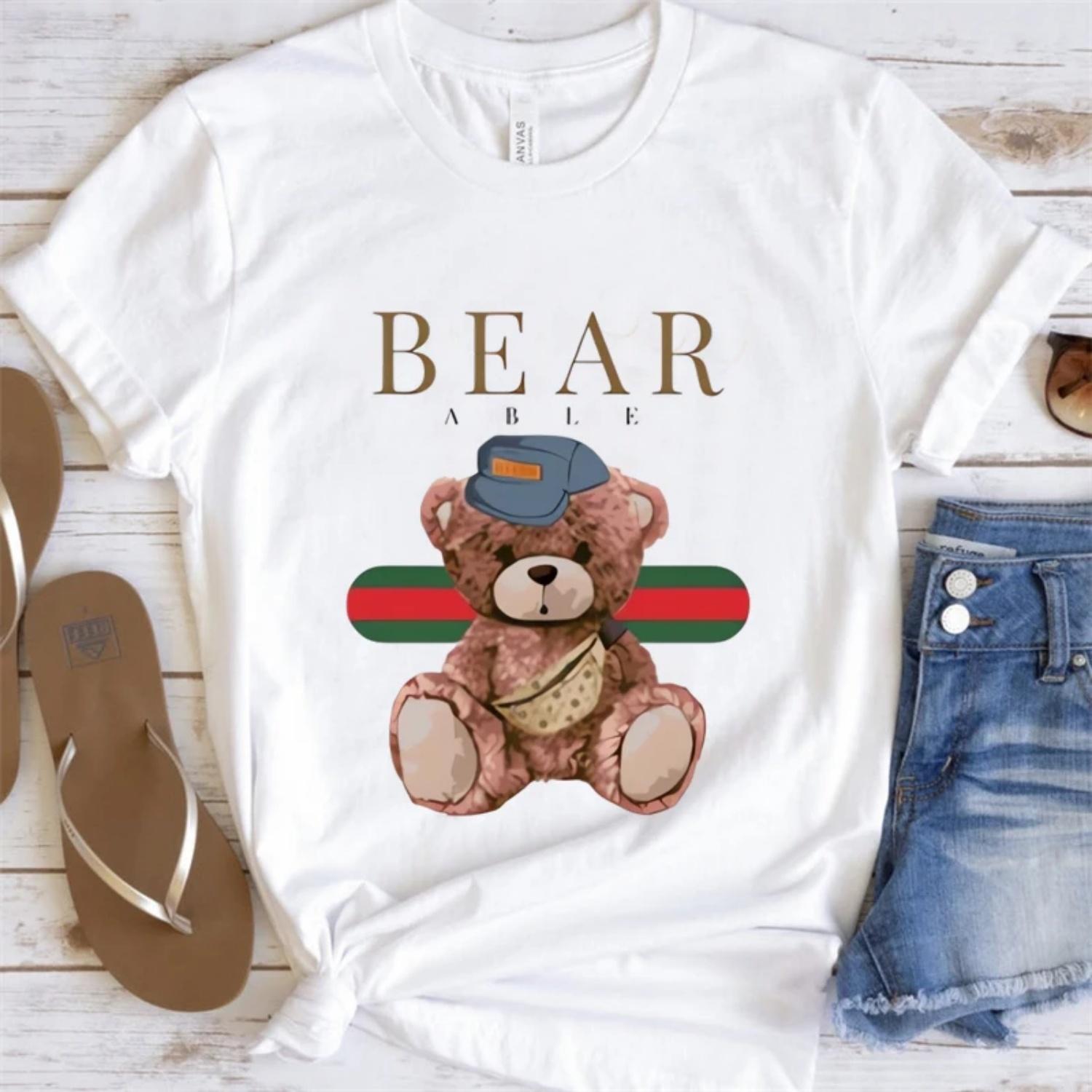 

Bear Able Printed Women s Summer Casual Short Sleeve Cute Printed Pattern Cartoon Fashion T-Shirt Women s Basic Kawaii Top T-Shi XXXXXL білий