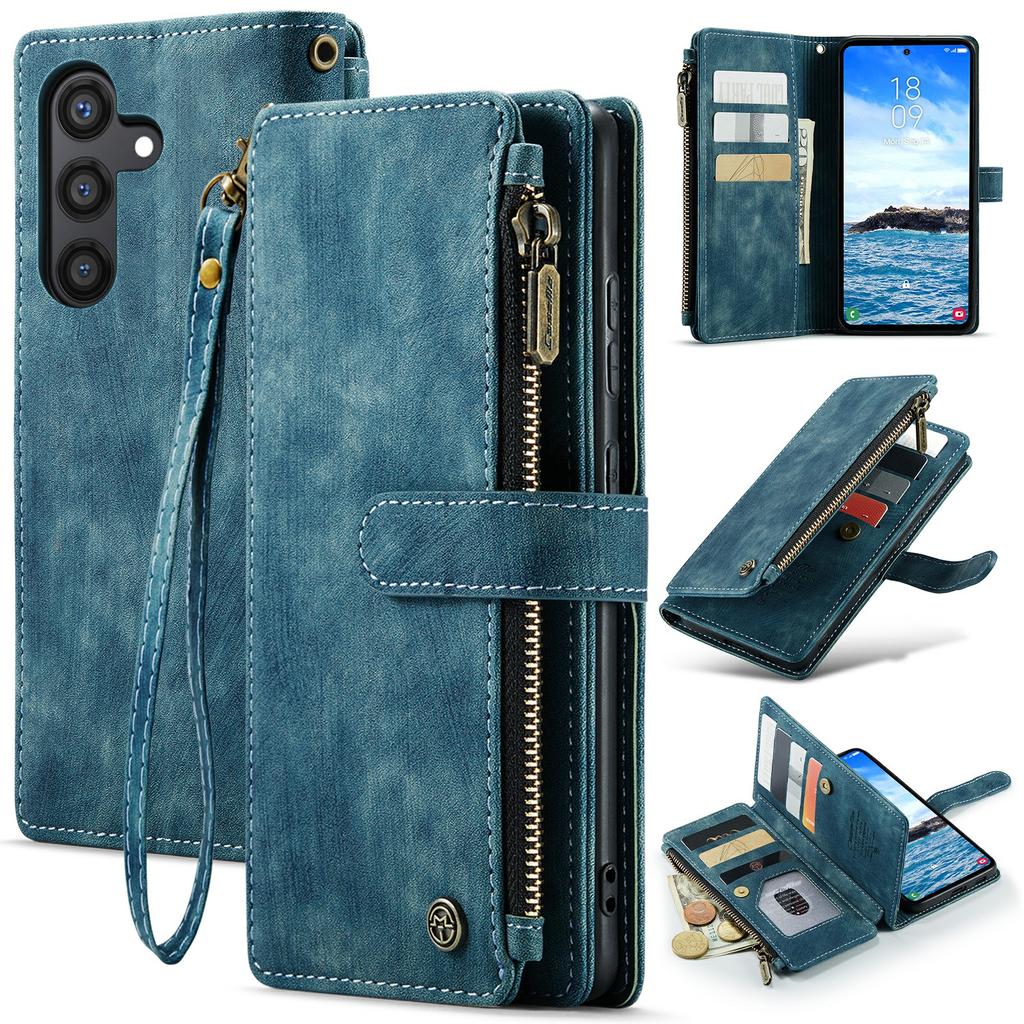 For Samsung Galaxy S24+ Phone Cases with Strap CASEME C30 Zipper Multiple Card Holder PU Leather Cover