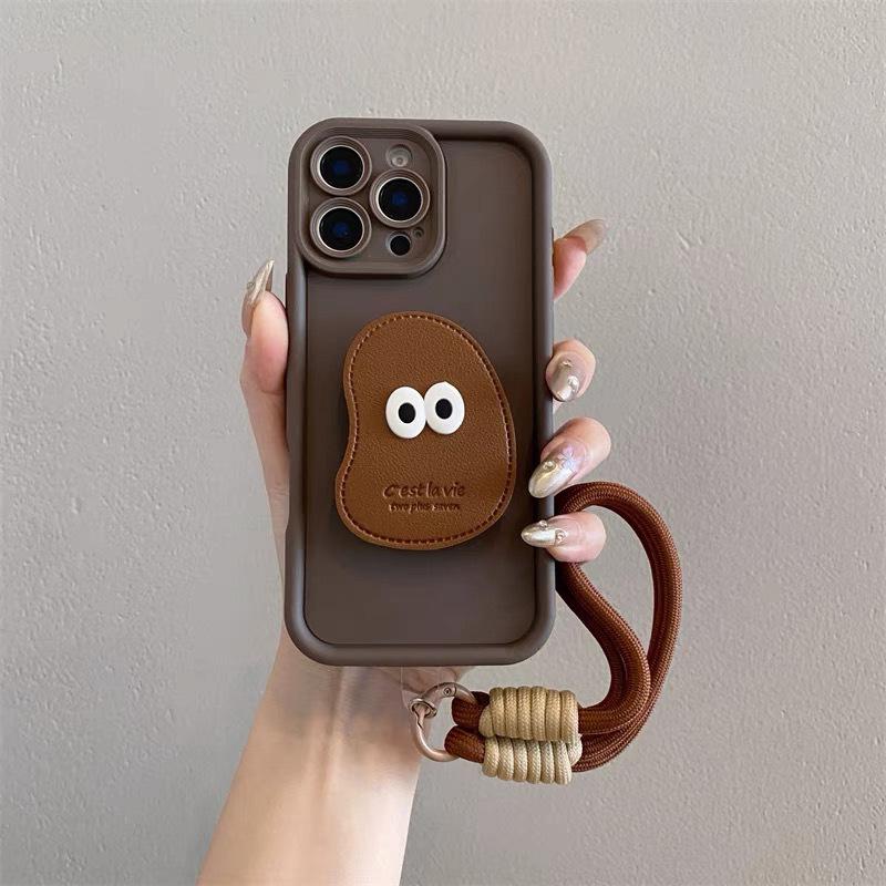 Eye Shaped Leather Airbag Holder Phone Case for IPhone 16 Promax for Apple 15 Crossbody Strap 14
