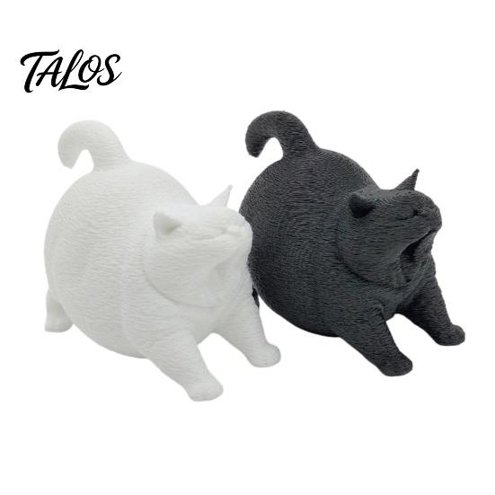 3D Printed Cute Yawning Chubby Cat Figurine, Black White, Wide Stable Anti-Tipping Base, Desktop Decor for Pet Shop Bedroom & Cat Lover Birthday