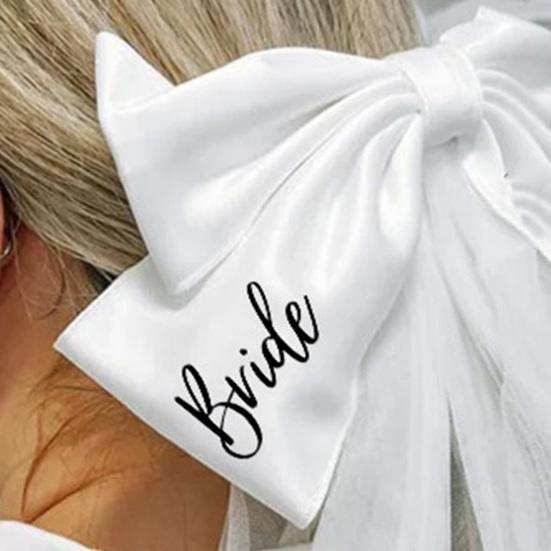 Netz-Kopfschmuck mit Spitzenbesatz, leichter, atmungsaktiver Stoff, Damen-Stirnband, Schleier, Braut, weiße Schleife, Doppelschleier