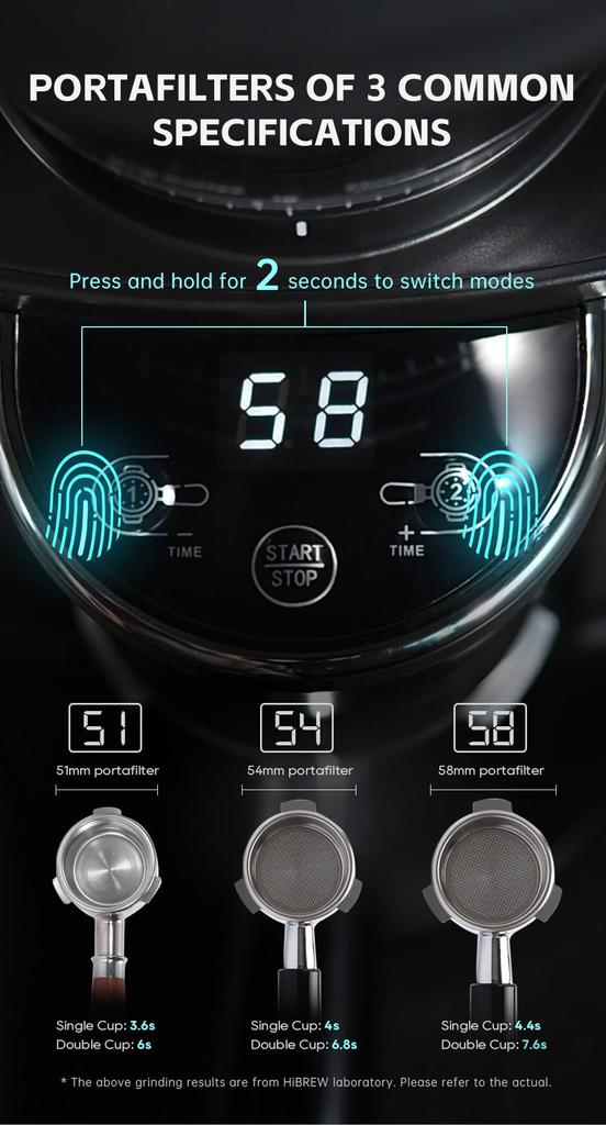HiBREW G3 Electric Coffee Grinder, 34-Gear Scale, 210g Bean Container, 100g Powder Tank, 48mm Conical Burr, Anti-Static Function, Manual/Auto Mode