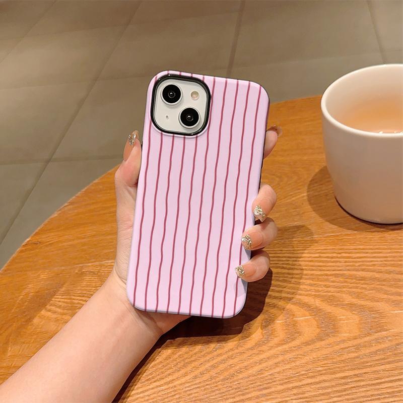 Cute Sweet Minimalist Retro Pink Red Vertical Striped Pattern Film Aesthetic Protective Shockproof Bumper Phone Case For iPhone 14 15 16 Pro Max Plus