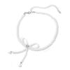 Faux Pearl Choker Necklace with Adjustable Fit Bow Design Short Necklace Formal Events Dresses Parties Necklace Jewelry Gift