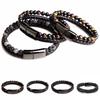 Double 21cm Men Layered Volcanic Stone Beaded Bracelet Alloy Clasp Leather