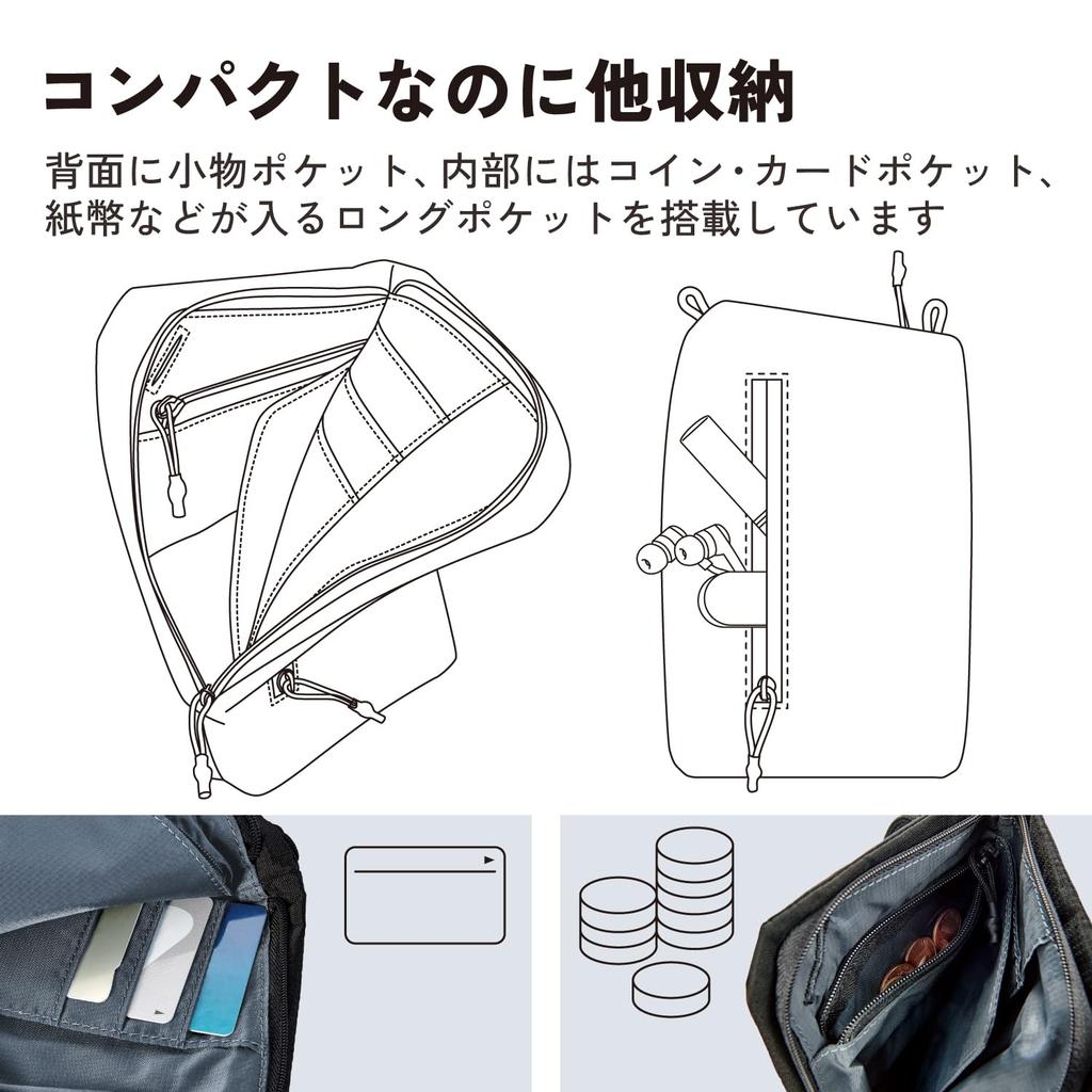 ELECOM Smart Smartphone Karten Münzen Scheine Schwarzes Täschchen, Beutel, Mehrere Taschen, Tasche, Tasche, Fach, Schlüsselanhänger, P-CLSPB01BK
