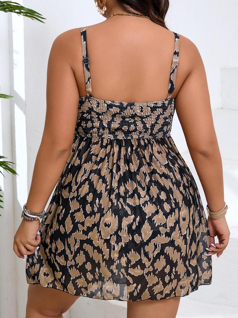2026 Plus Size European & American Digital Print Skirted Bikini with Tummy Control & Slimming Split Design