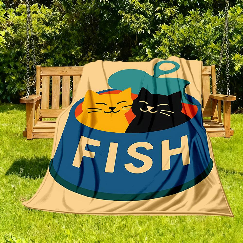

1pc Cat Food All-Season Comfort, Outdoor Flannel Blanket - Soft, Warm & Cozy for Naps, Camping & Travel 098 130x150cm