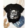 Soft Gothic T-Shirt Soft Breathable Women'S Gothic Skull & Book Graphic T-Shirt Black Casual Crew Neck Short Sleeve Tee with Bat & Pentagram