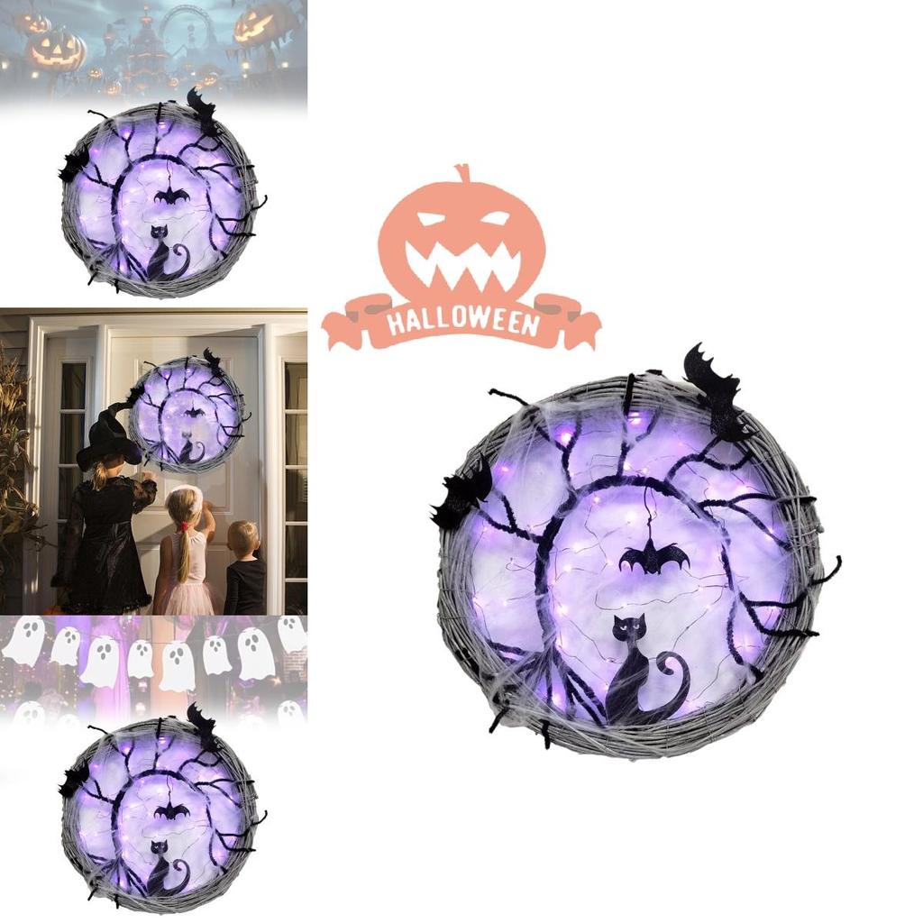 Handcrafted Halloween Cat Wreath Scary Outdoor Decor For Festive Home Display