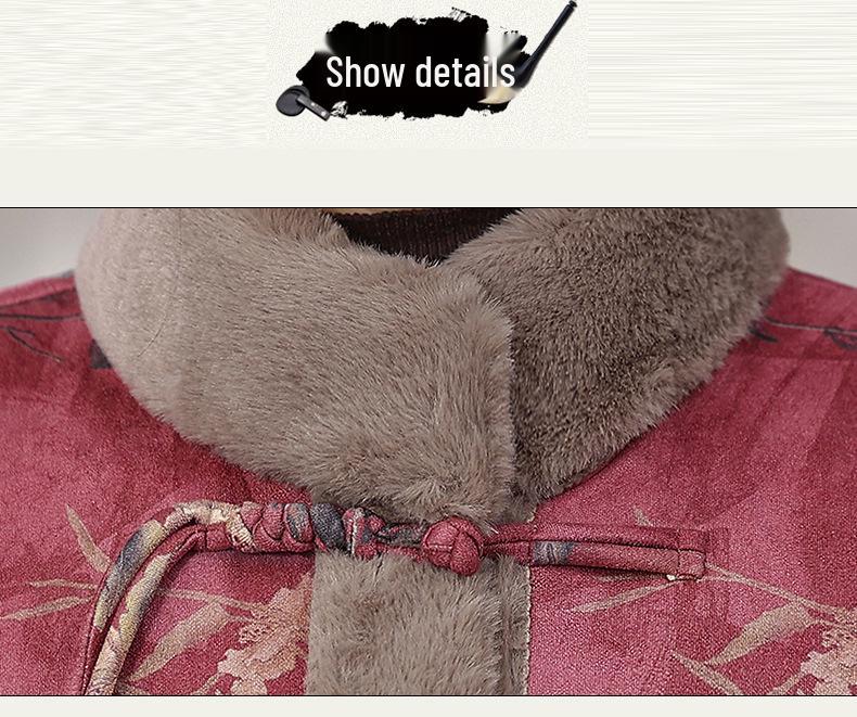 Warm Cotton-Padded Winter Jacket for Middle-Aged and Elderly Women, Plus Velvet for Extra Warmth