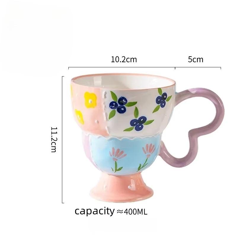 Tazza in Ceramica Carina Dipinta a Mano con Rilievo Tazza da Caffè Elegante Chic Tazza per Latte Avena Matcha Acqua Accessorio da Cucina Bicchieri Regalo